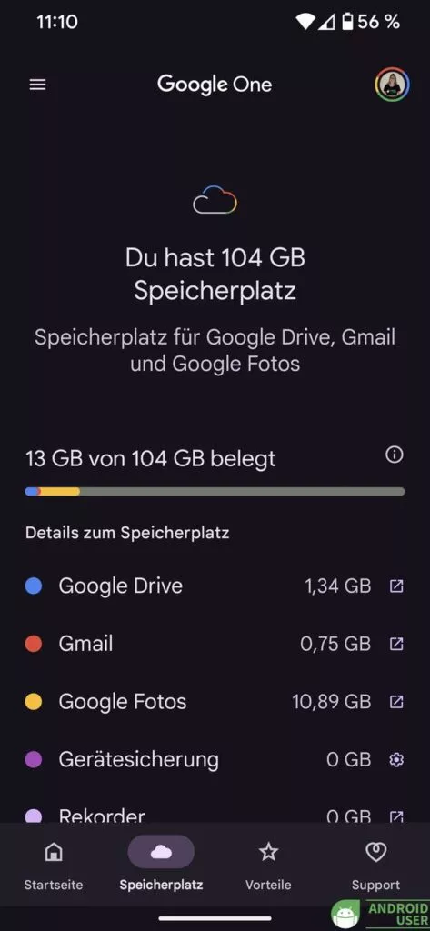 Belegter Speicher in Google One Speicherplatz freigeben Android