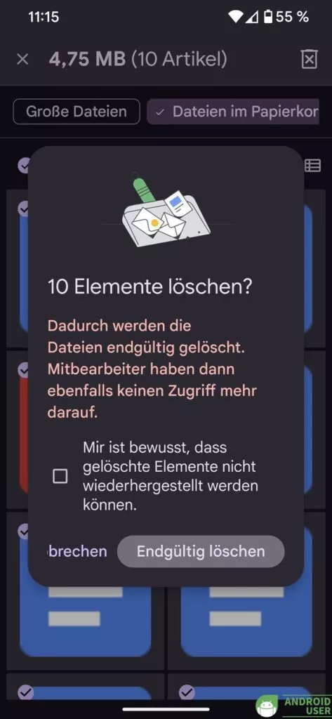 Erst mit deiner Zustimmung werden Elemente gelöscht