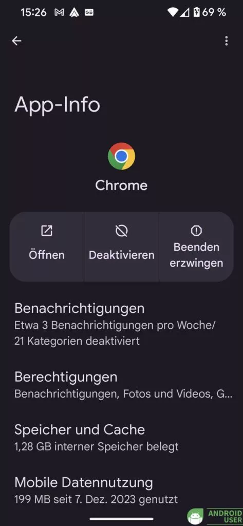 App in den Einstellungen auswählen, um Speicherplatz freizugeben