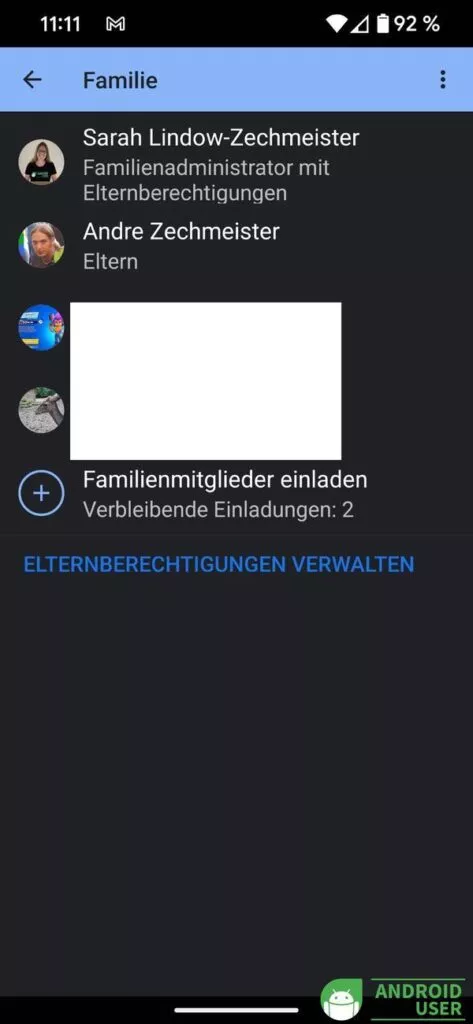 Google Play Familiengruppe Mitglieder