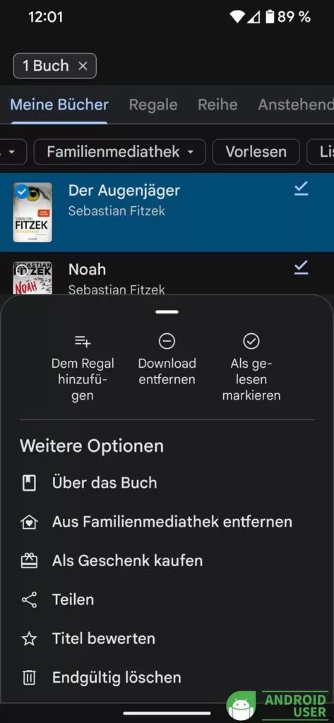 Bücher aus der Familienmediathek entfernen