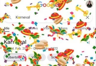 Karnevalsbeginn mit Konfetti-Regen in der Google Suche