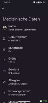 Die Medizinischen Daten in den Notfallinformationen Android
