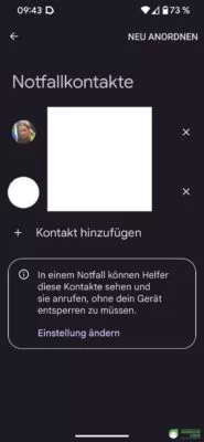 Die Notfallkontakte in den Android Notfallinformationen