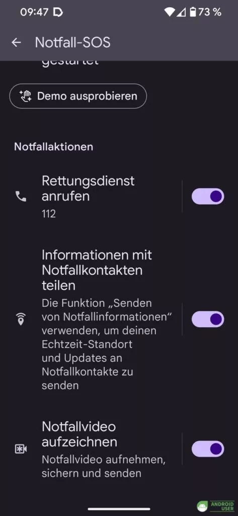 Aktionen, ausgelöst durch die Notfall SOS