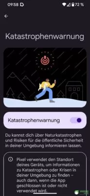Katastrophenwarnung in den Notfalleinstellungen