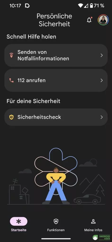 Notfallinformationen in der App Persönliche Sicherheit