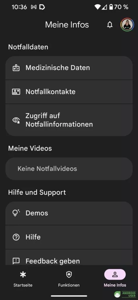 Du gestattest den Zugriff auf die Notfallinformationen