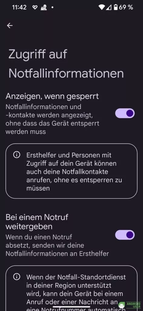 Notfallinformationen auf dem Sperrbildschirm