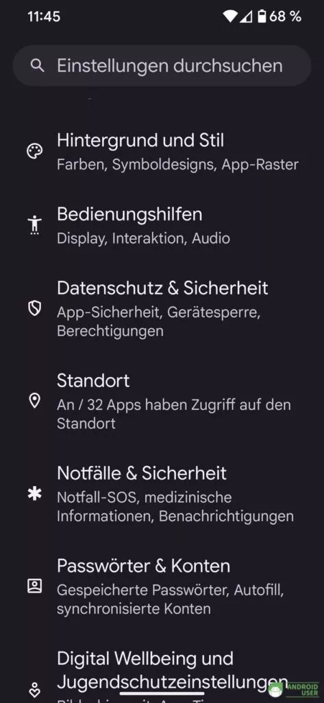 In den Einstellungen findest du die Notfallinformationen Android