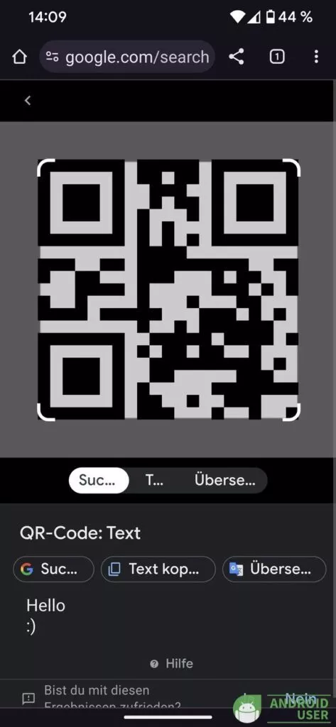 QR Code über Google Lens ausgelesen