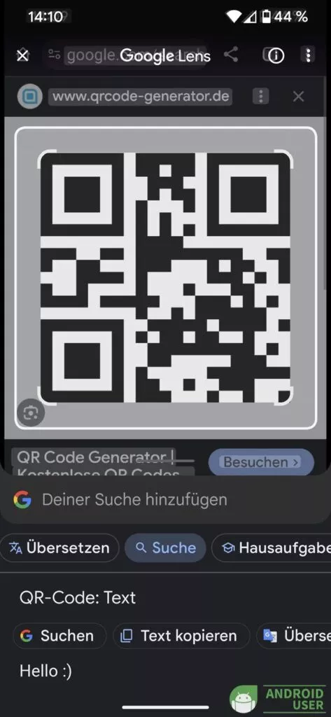 QR Code an Google Lens gesendet