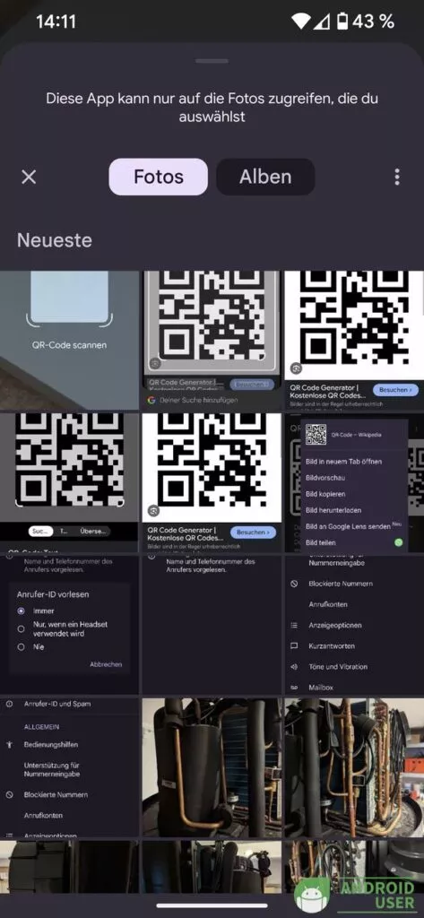 Foto auswählen für QR Code Scanner