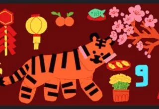 Chinesisches Neujahr – Doodle und Feuerwerk