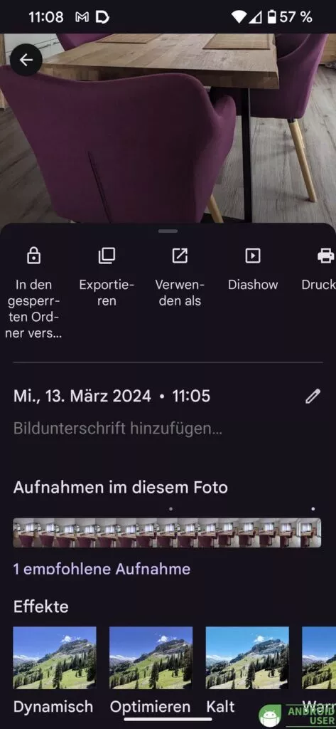 Für das GIF wählst du exportieren in Google Fotos