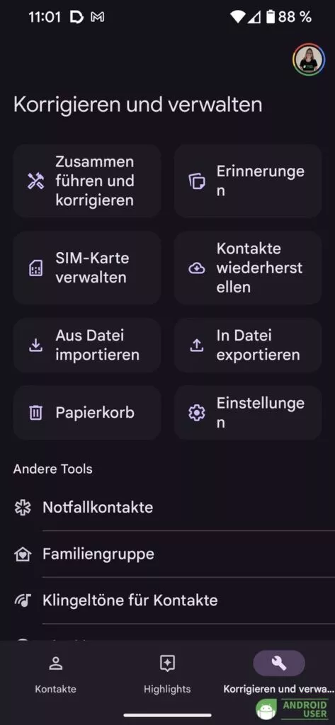 Erinnerungen in Google Kontakte aktivieren