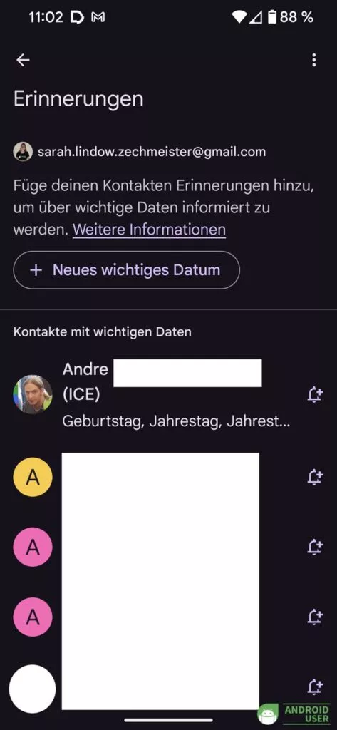 Vorhandene Daten sind in einer Liste