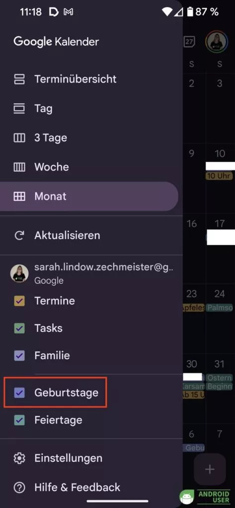 Geburtstage im Google Kalender anzeigen