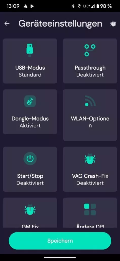 Die Geräteeinstellungen der App