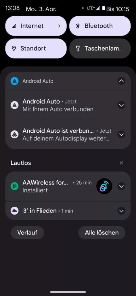 Die Benachrichtigungsanzeige von Android Au