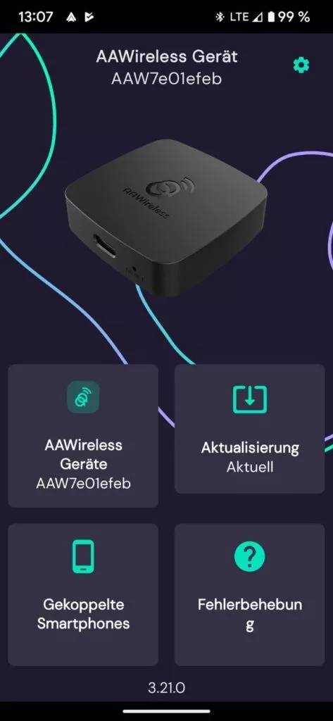Die Menü Übersicht der App