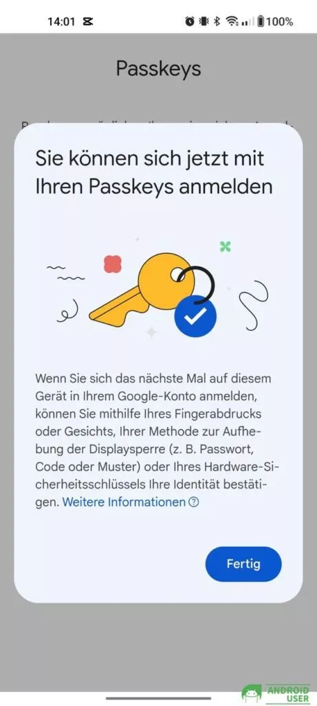 Android Passkeys sind aktiviert