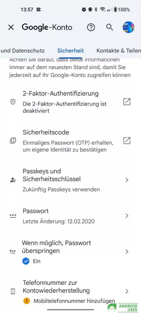 Im Google Account findest du die Android Passkeys
