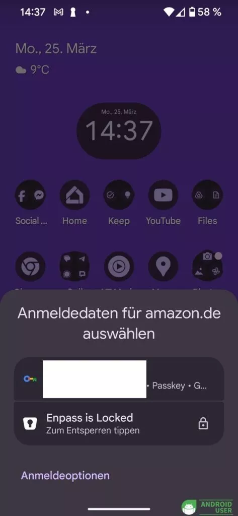 Anmeldedaten auswählen