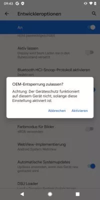 Die OEM-Entsperrung muss zugelassen werden.