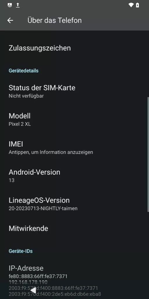 LineageOs mit Android 13 wurde installiert
