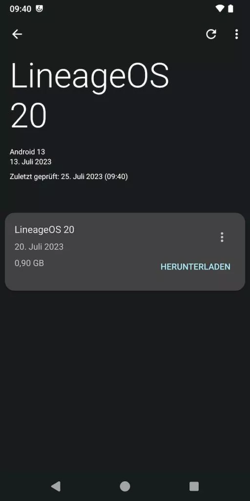 Update-Prüfung von LineageOs 20