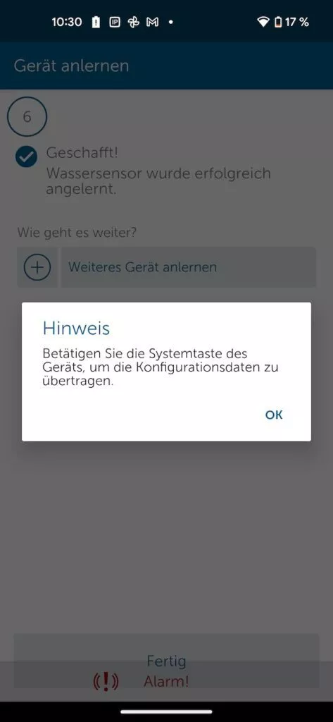 Homematic App Bestätigung der Systemtaste