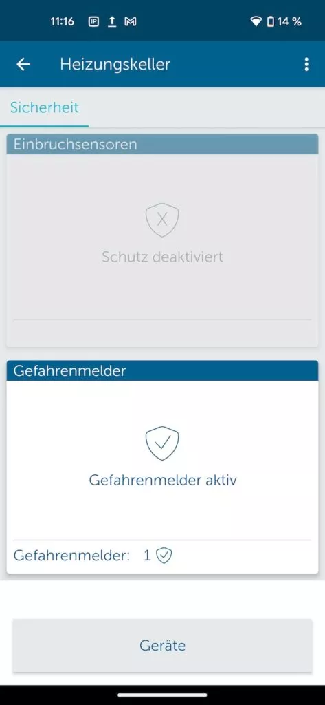 Der Gefahrenmelder ist aktiv. Ein Wasserschaden kann damit verhindert werden.