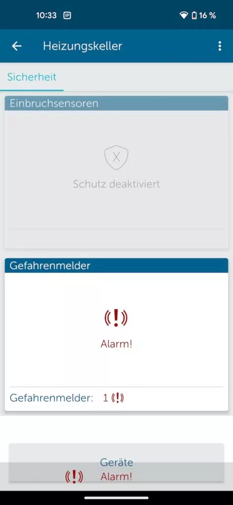 Wassersensor oder Wassermelder Gefahrenalarm innerhalb der App