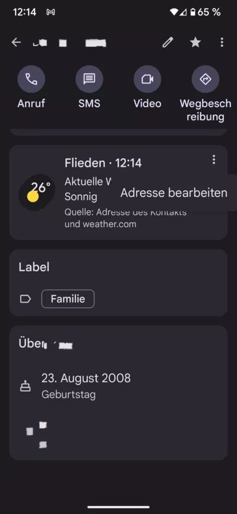 Die Adresse lässt sich bearbeiten