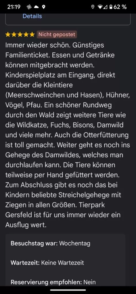 Am 3. August wurde wieder eine Rezension entfernt