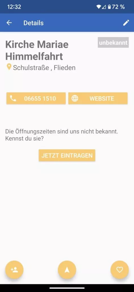 Über die drei Buttons in der Öffnungszeiten App kannst du weiter agieren