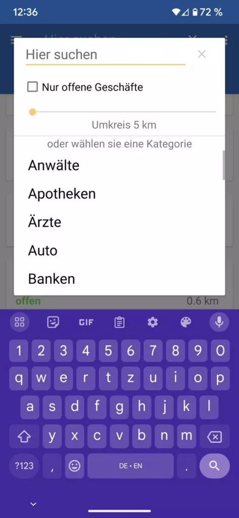 Das Suchen nach Öffnungszeiten ist kategorisch möglich