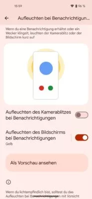 Unter Android 14 kannst du nach dem Update den Blitz bei Benachrichtigungen aufleuchten lassen