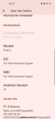 EID und IMEI Nummer unter Android 14