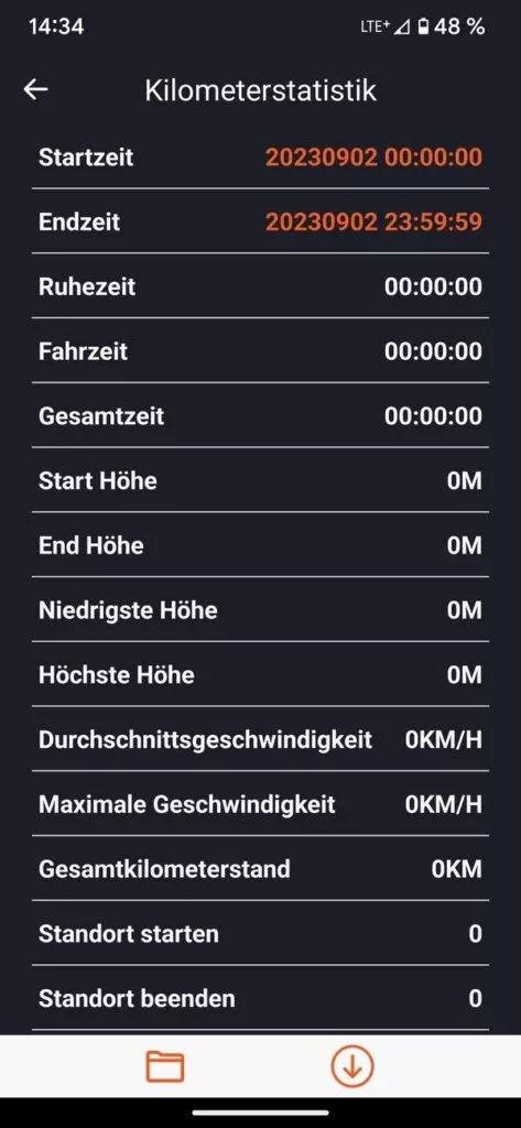 Kilometerstatistiken der Dashcam Vantrue Nexus 4 Pro
