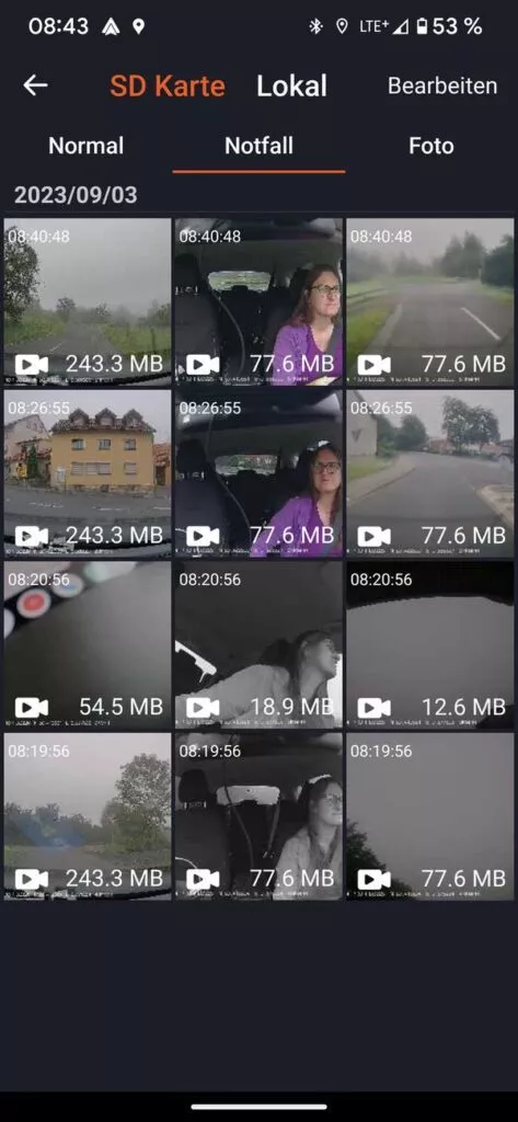 Aufgezeichnete Videos 3 der Vantrue Nexus 4 Pro