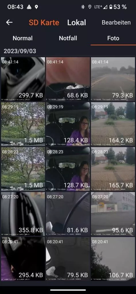 Aufgezeichnete Videos 4 der Dashcam