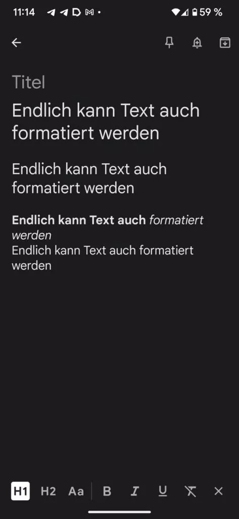 Text Formatieren in Google Keep/Google Notizen