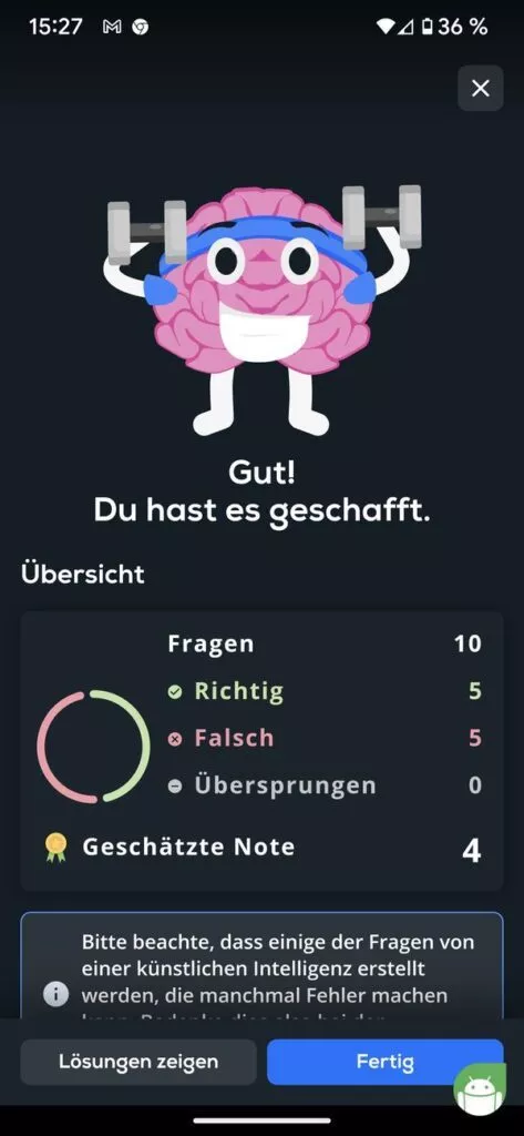 Das Ergebnis deiner Tests in der Simpleclub App
