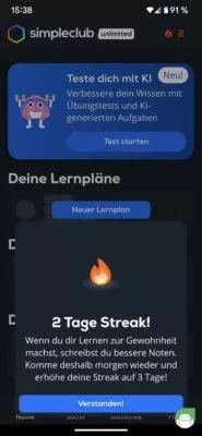 Streak, Anmeldung an mehreren Tagen bei Simplclub