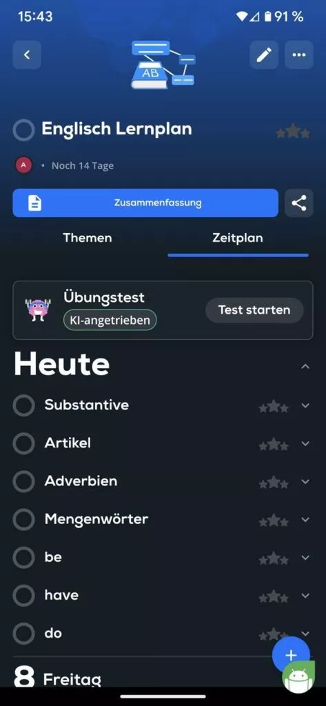 Lernplan Englisch als Zeitplan