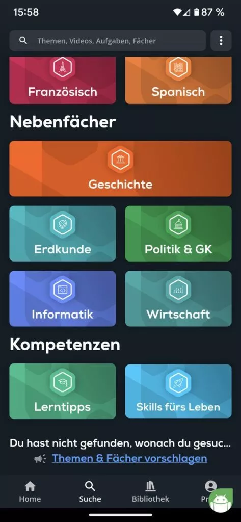 Das Suchen von Lernmaterial in Simpleclub