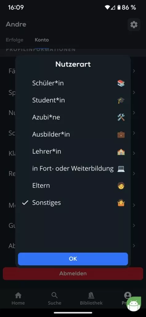Schüler oder Student, Auswahl in Simpleclub