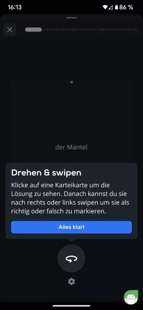 Karteikarten wendest du per Swipe in Simpleclub
